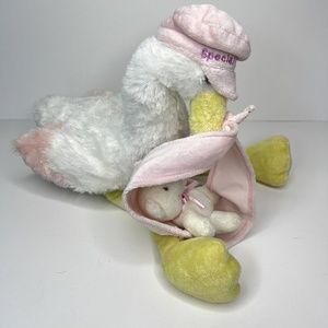 Aurora Baby Special Delivery White Stork Stuffed Animal Girl Pink Bear 17"